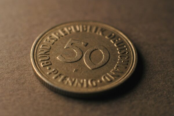 A close up of a coin on a table
