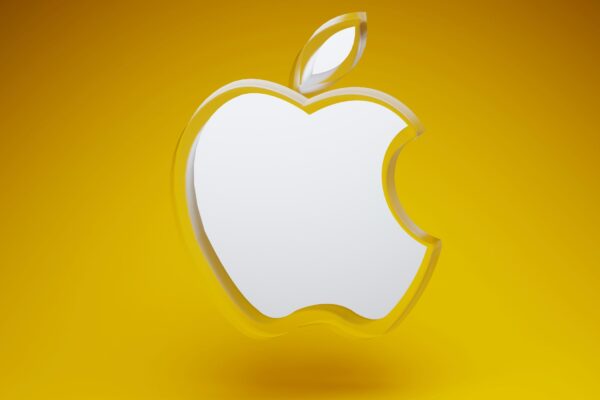 an apple logo on a yellow background