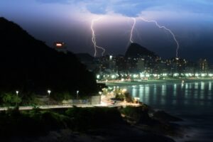 lightning striking a city