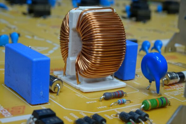 a close up of a circuit board with many electronic components