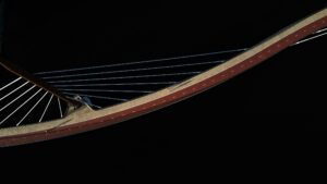 A close up of a tennis racquet on a racket