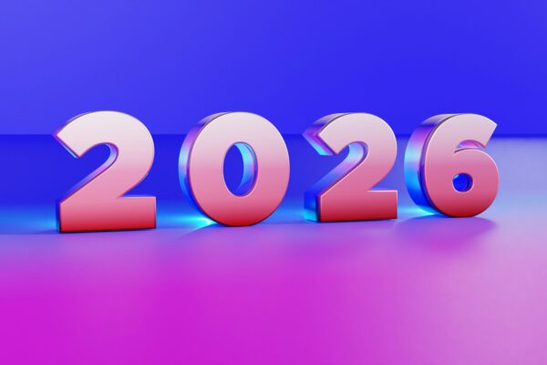 3D rendering of the year 2026 in pink and blue.