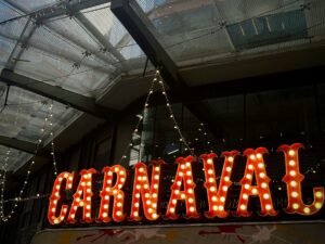 a lighted sign that says lavaraja above it