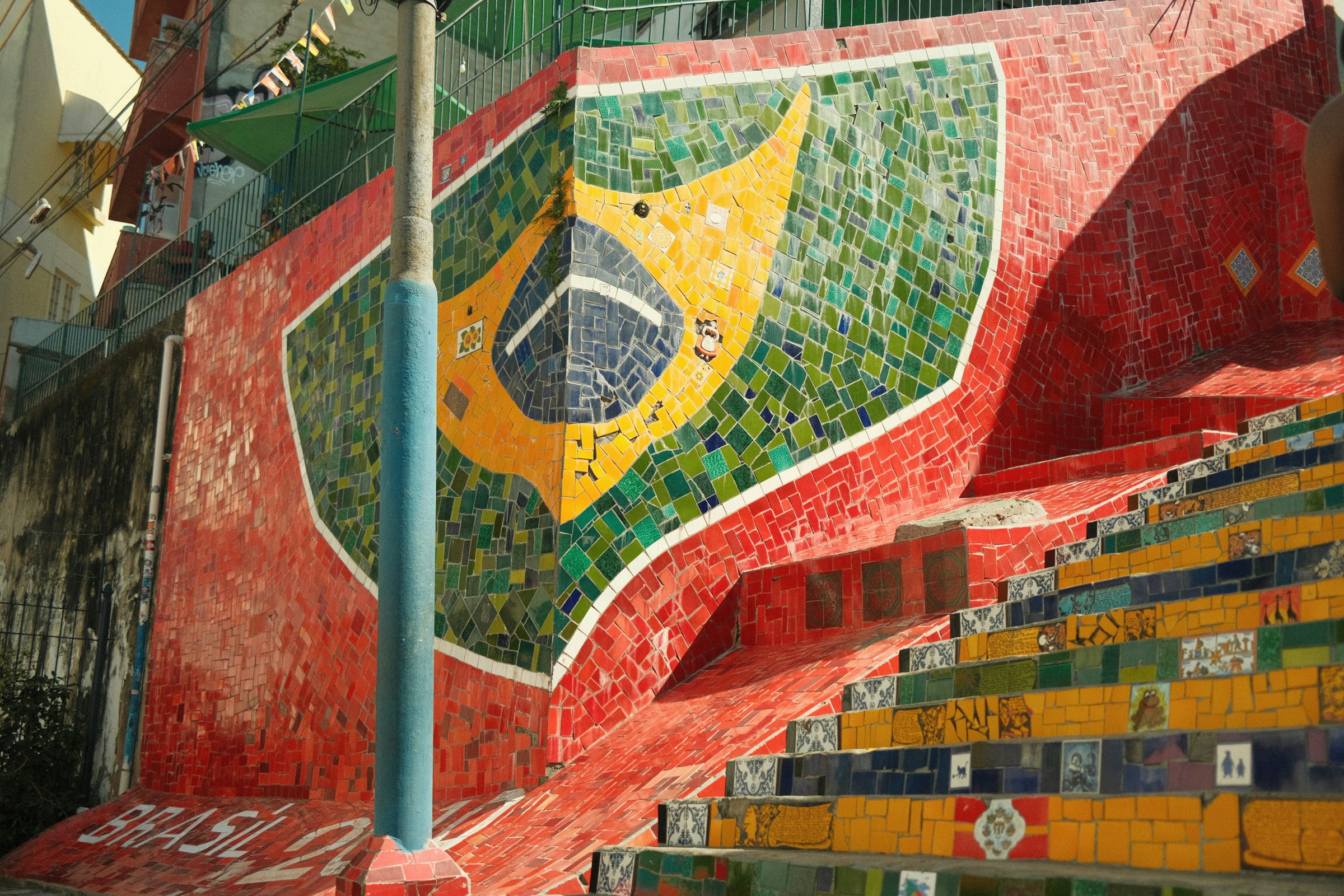 A building with a lot of stairs painted on it