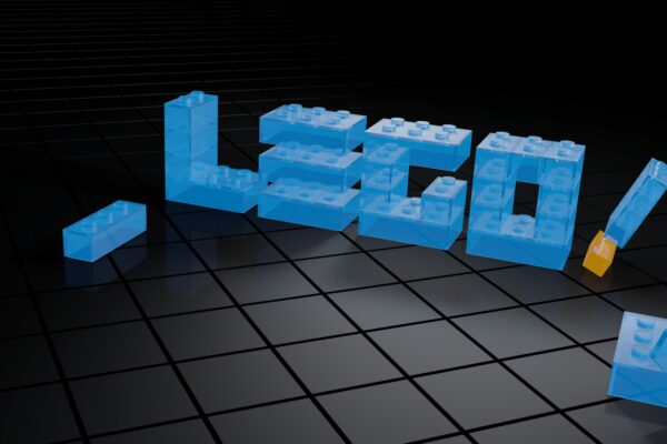 a 3d image of a word made out of lego blocks