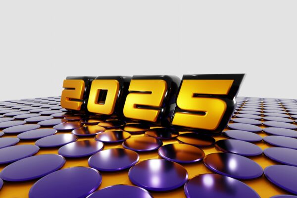 A number of purple and yellow circles on a white surface