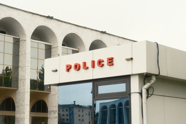 A building with a police sign on the front of it