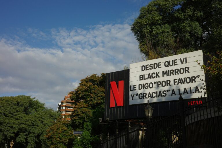 Netflix billboard with "black mirror" quote