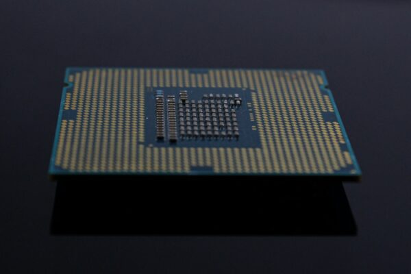 a close up of a computer chip on a table