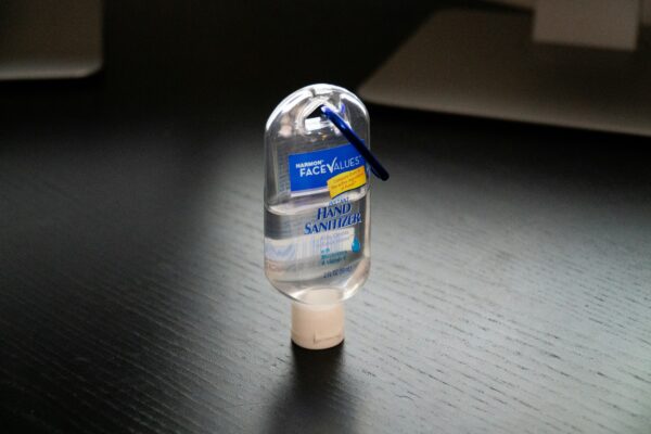 a bottle of mouthwash sitting on a table