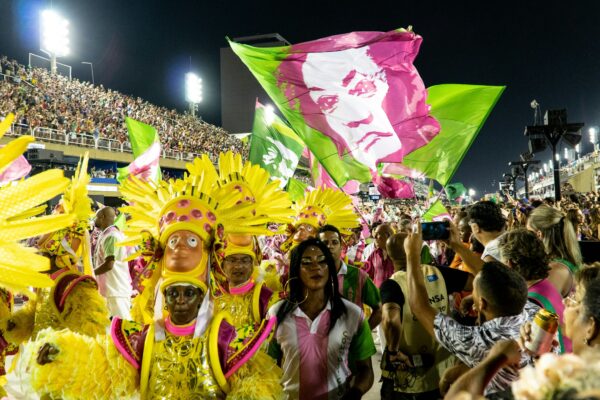 people wearing mask and holding flags