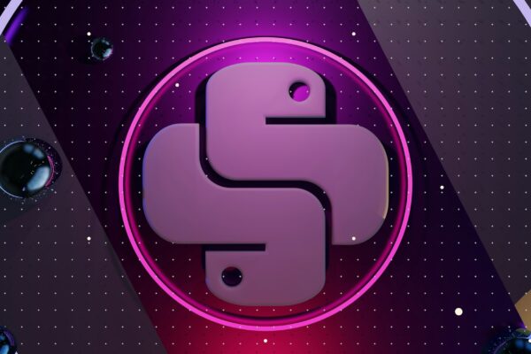 a purple and black background with a purple and black logo