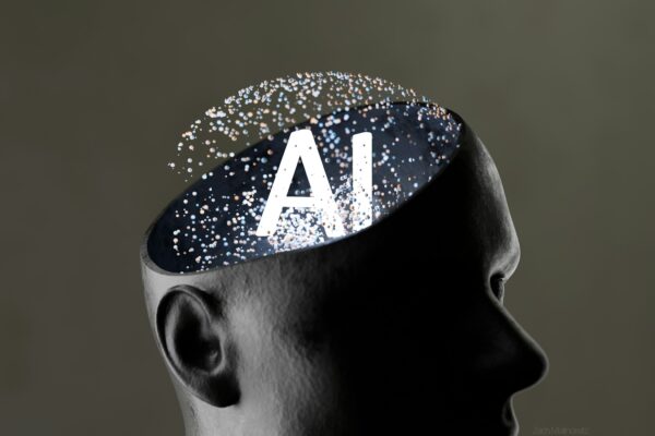 Artificial intelligence concept within a human head