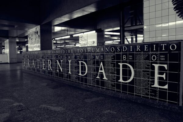 a black and white photo of the entrance to a building
