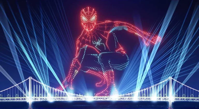 Show de drones e lasers em Gwangalli com Homem-Aranha encanta o público