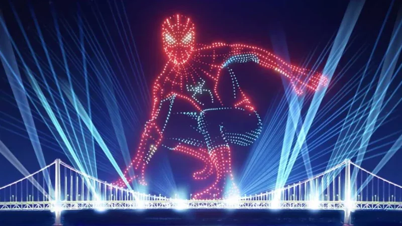 Show de drones e lasers em Gwangalli com Homem-Aranha encanta o público