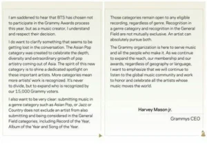 BTS rejeita inscrição no Grammy 2024 e academia responde rapidamente