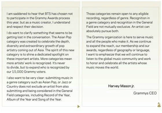 BTS rejeita inscrição no Grammy 2024 e academia responde rapidamente